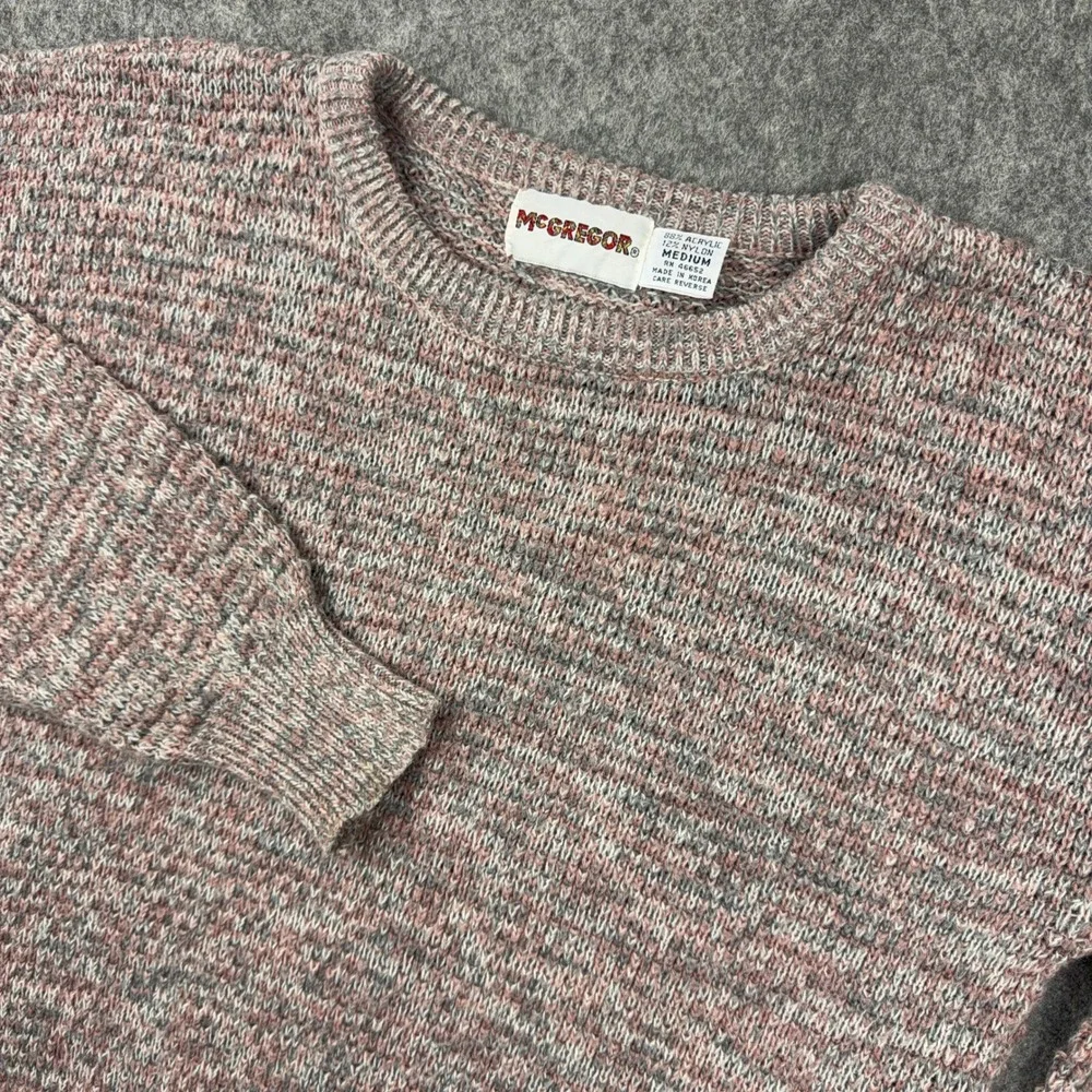 VTG McGregor Sweater Men Medium Pink Gray Marled Knit Fuzzy Soft Crewneck 80s